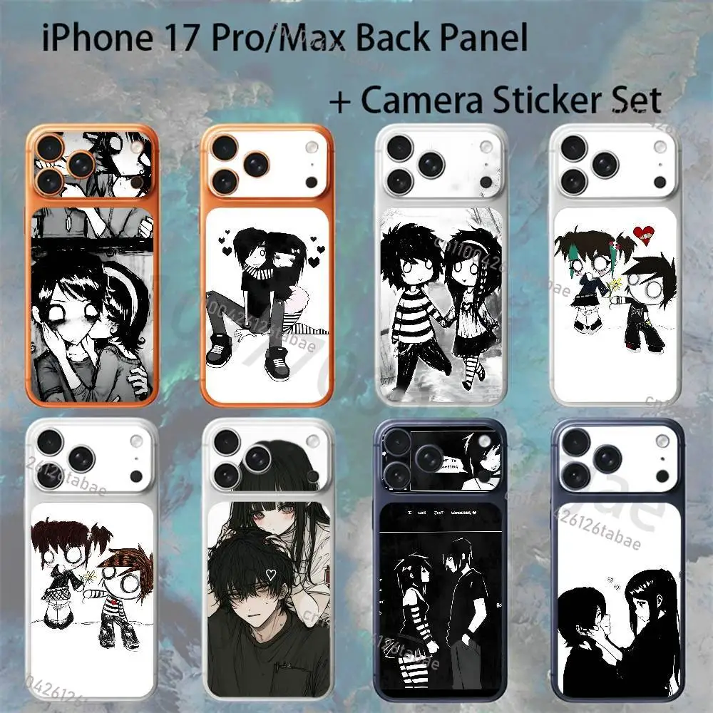 

INS Love Black and Cute Emo For iPhone 17Pro/ProMax Battry Back Cover with Camera Decal Skin Rear Protective Sticker Film
