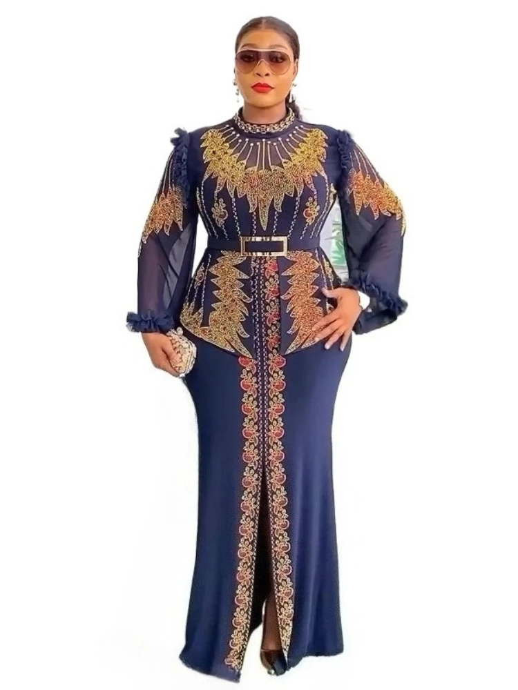 

African Party Dresses for Women 2025 Plus Size Luxury Dashiki Ankara Wedding Evening Gown Elegant Turkey Muslim Maxi Dress