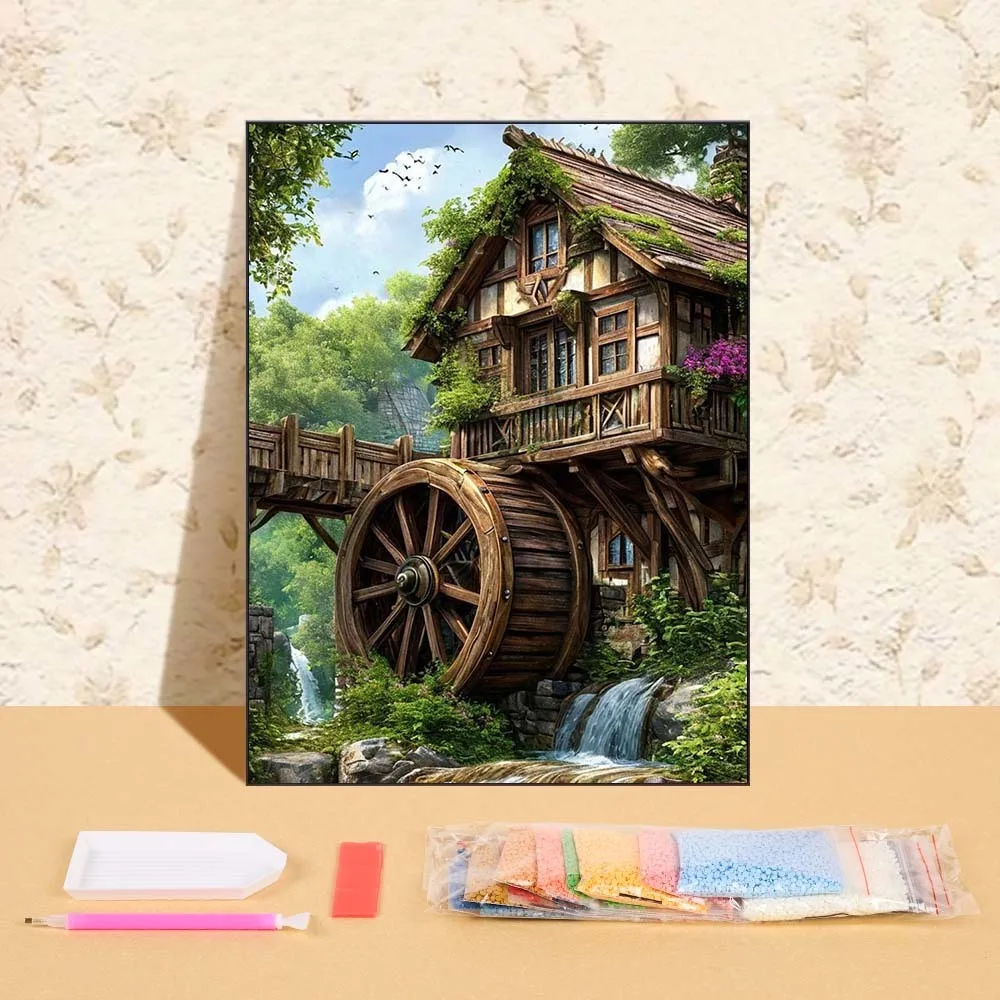 

DIY Diamond Painting Forest Wooden House Landscape Pattern For Adults Beginners Full Round Drill Diamond Mosaic Children Gift