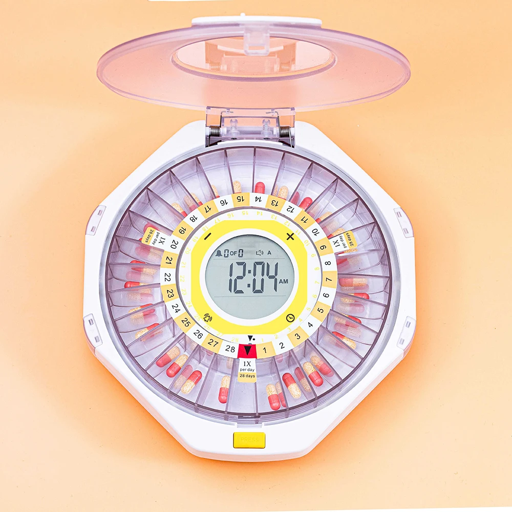 

Smart Pill Dispenser 28 Grid Daily Pill Organizer Big Capacitive Touch Scree Locking Automatic Pill Box