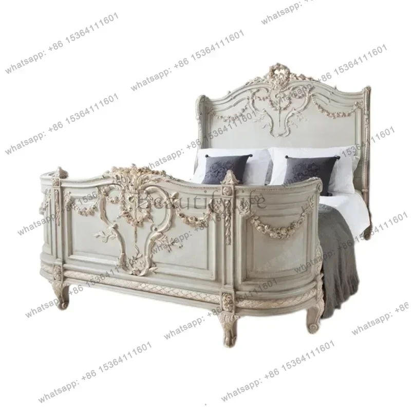 

FG11French Vintage Bed Wedding Solid Wood Design Confortable Twin Bed Master Bedroom Classic Full Body Cama De Casal Home Furnit