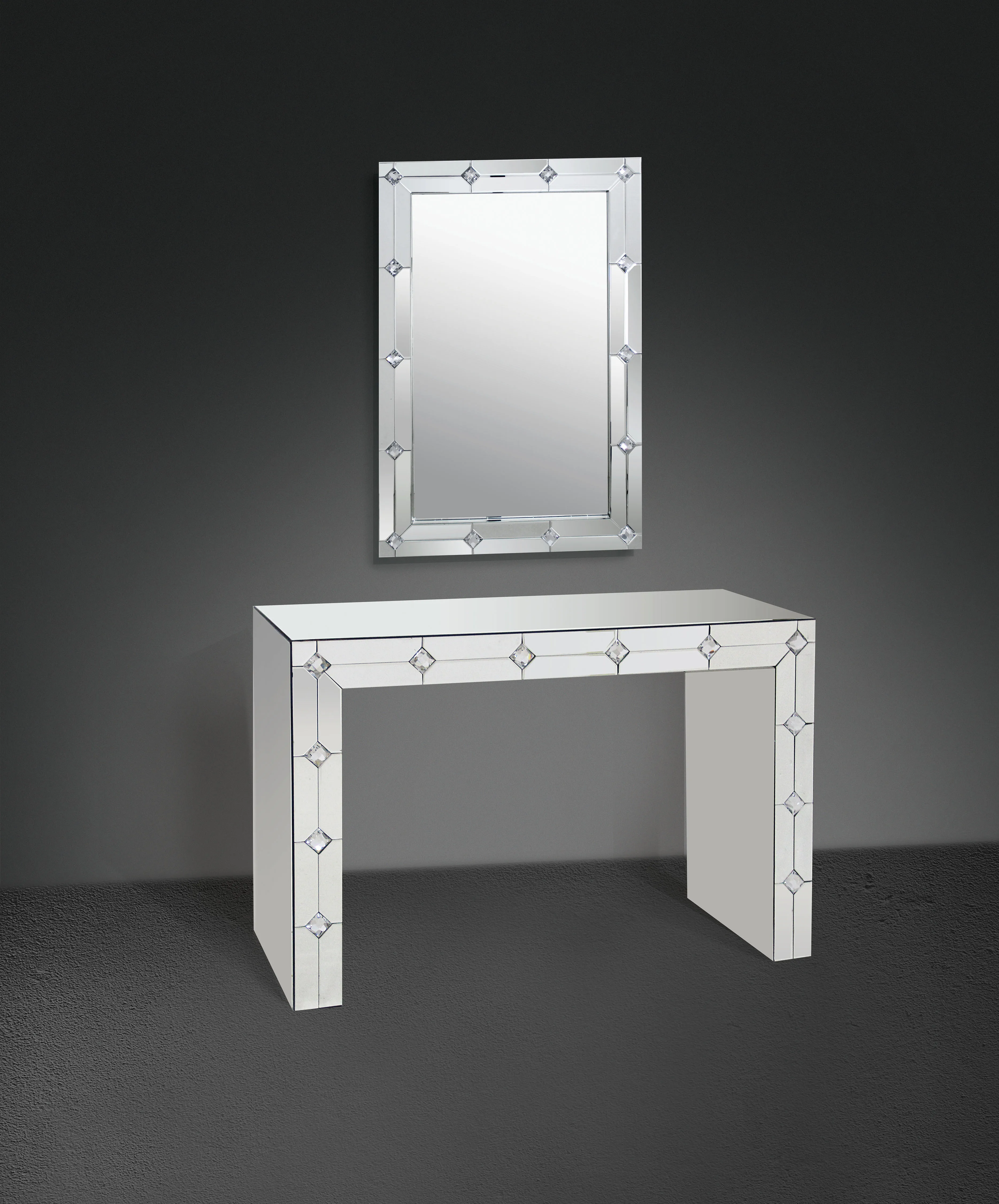#Modern Mirrored & Faux Rhinestone MDF Console Table For Living Room-Eco-Friendly Design