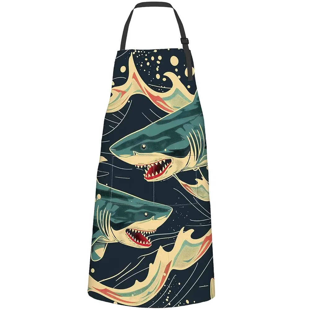 

Фартук Shark для взрослых, из ткани Оксфорд, для кухни, регулируемый, водонепроницаемый, термоизоляционный, с 2 карманами, идеальный подарок