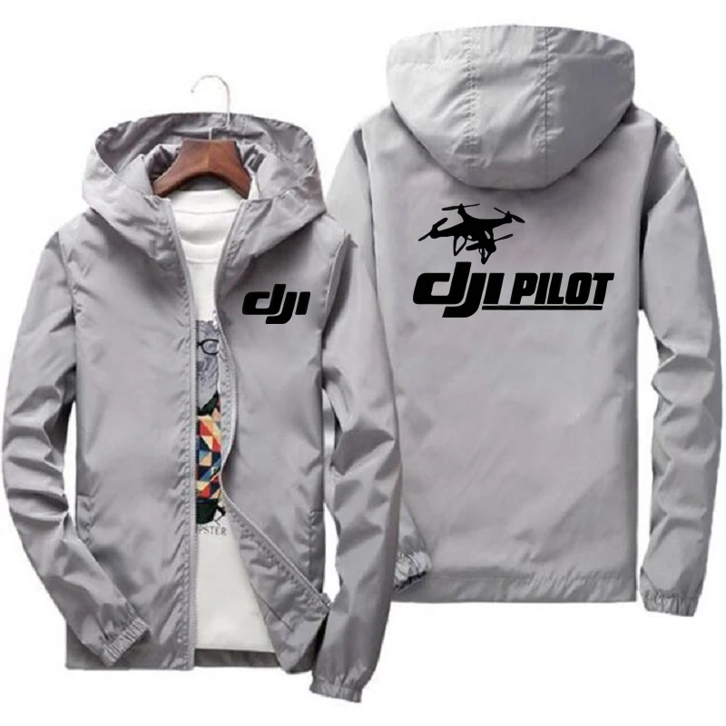 Mens hooded bomber DJI drone pilot casual thin jacket windproof sports large 7XL windbreaker coat for mountaineering in 2024