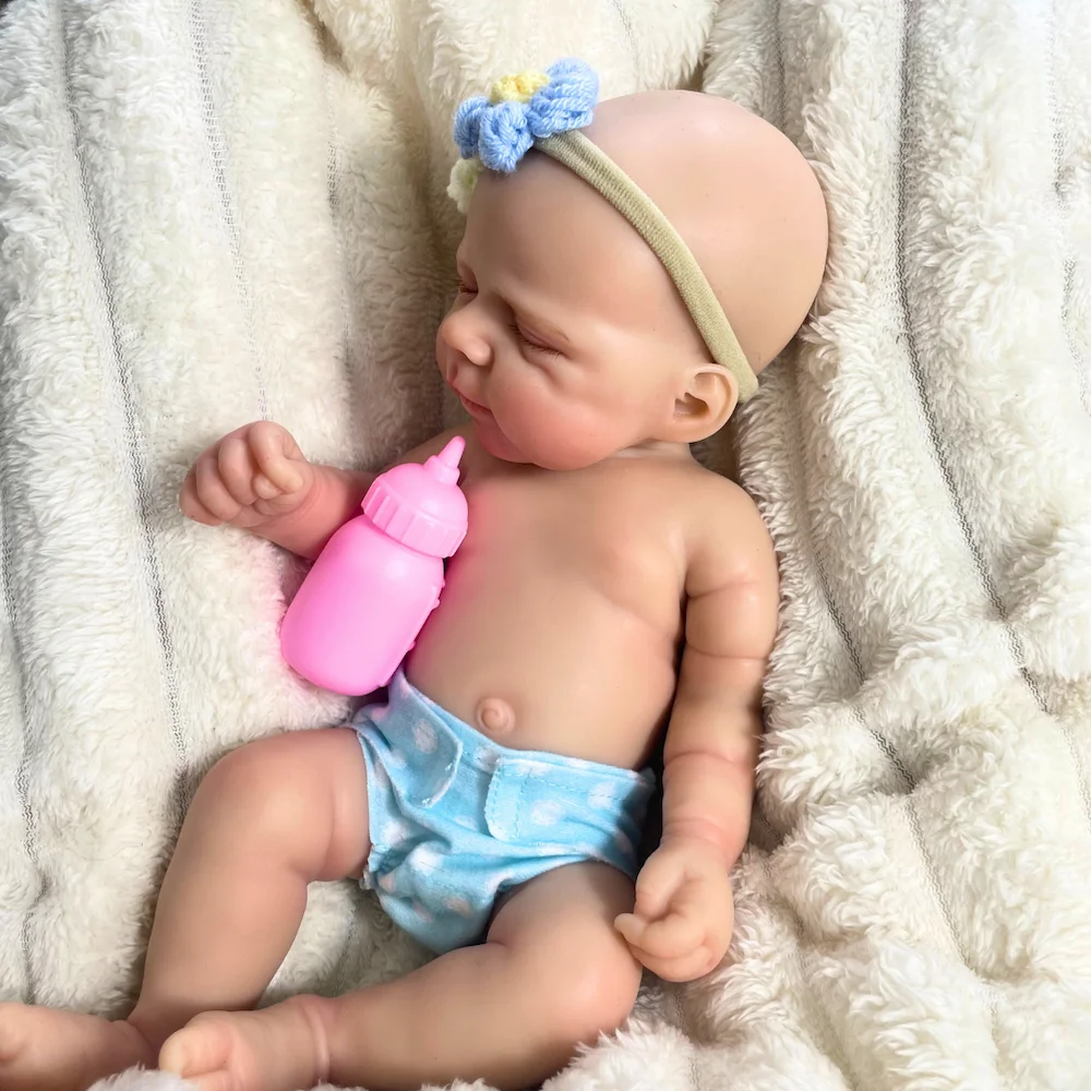 Mini muñeca Reborn de silicona totalmente lisa de 13 pulgadas, cuerpo lavable para niña Pascale, muñeca de silicona suave, juguete, regalo de cumpleaños y Navidad
