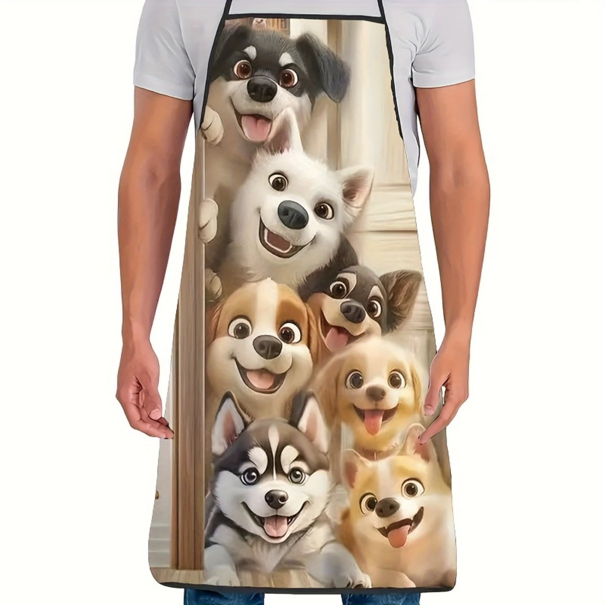 Cute Cartoon Dog Design Apron - Made of Durable Polyester Fabric, Suitable for Cooking,    