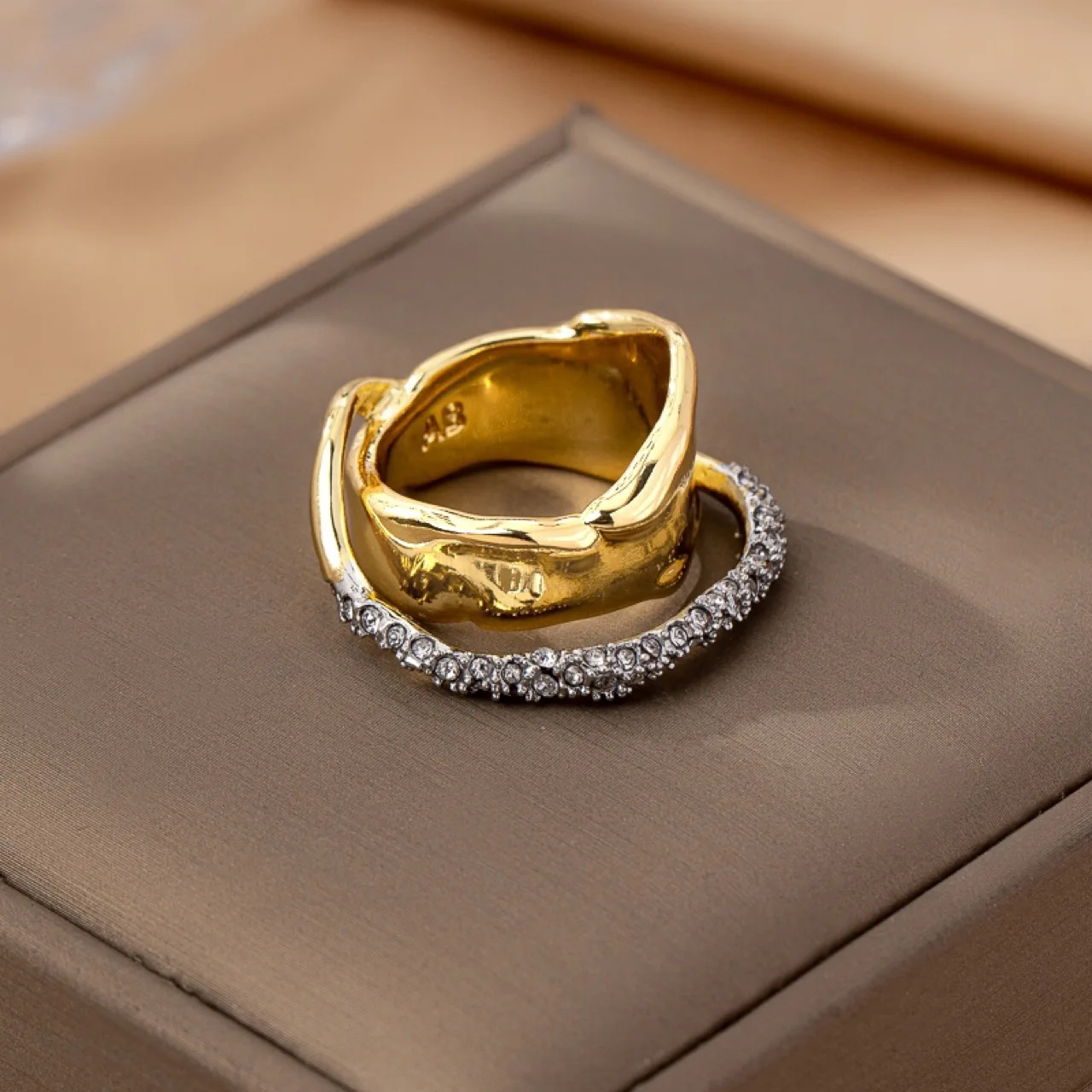 Original Design by Genius Designer, Copper Gold-Plated Fashion Smooth Full-Diamond Ring for Women, Trendy Jewelry Gift