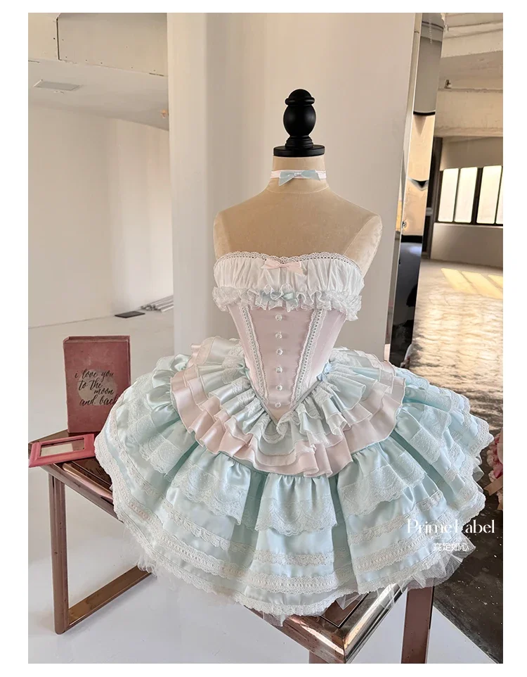 Robe de princesse originale pour fête d'anniversaire, robe Lolita, coupe cintrée, élégante, haut tubulaire + jupe gâteau moelleuse, ensemble de 2 pièces, nouvelle collection été