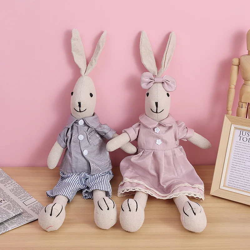 New Design Fabric Bunny Dolls Stuffed Animals Big Bunny Family Gentalman and Lady Bunnies for Home Decoration