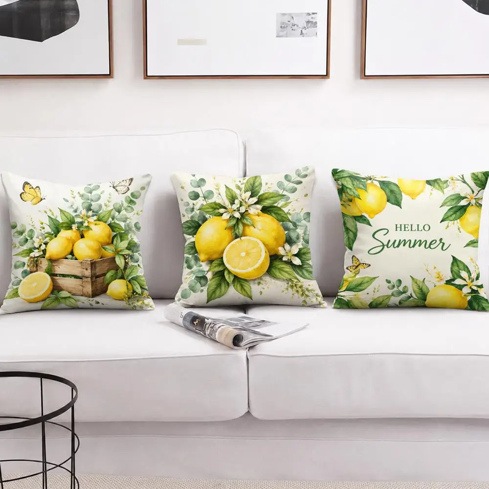 Hello Summer Lemon Cushion Cover Soft Short Plush Pillow Cases Hidden Zipper Cutecore Sofa Bedroom Home Decor Gift