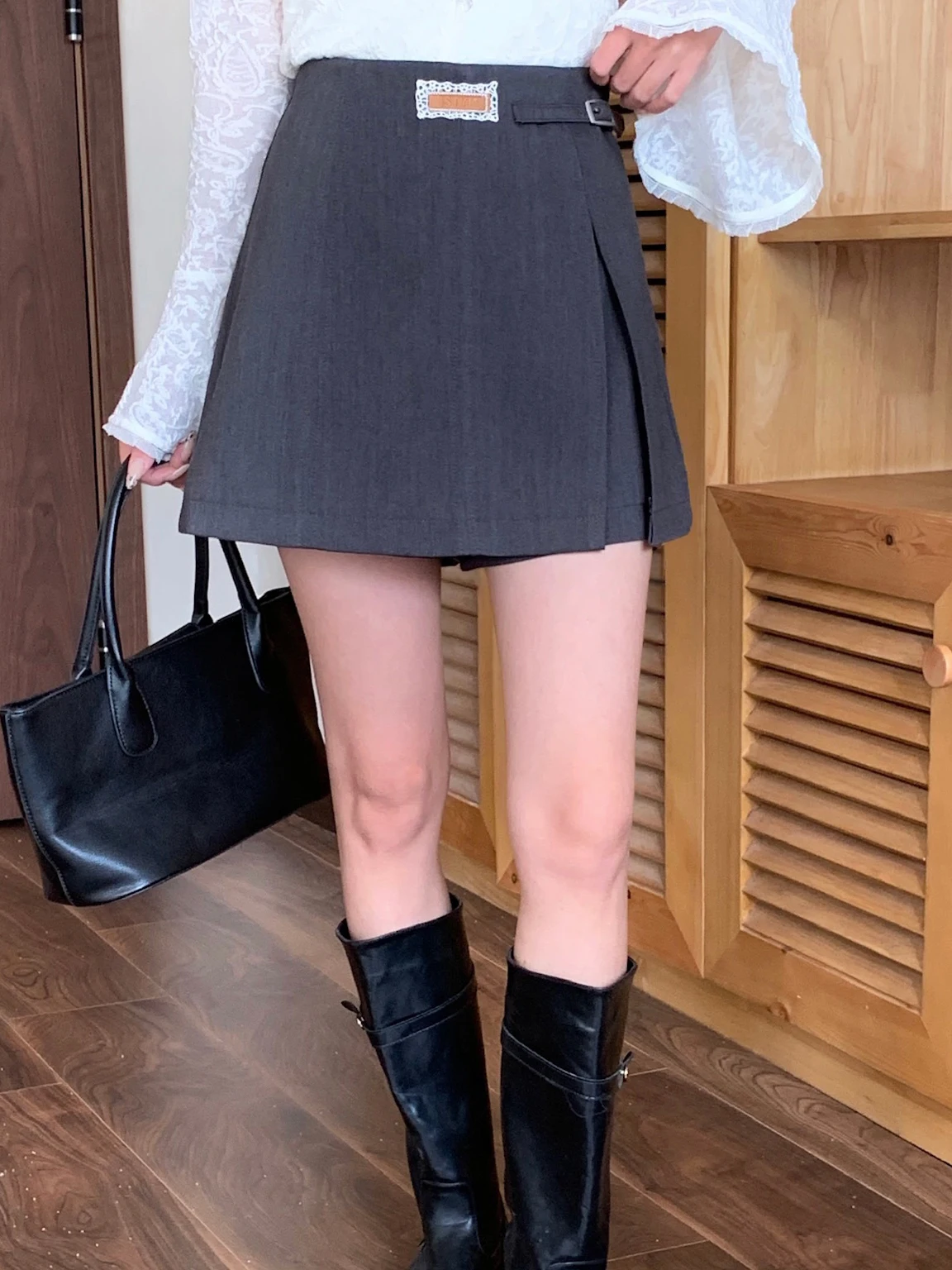 

Isni High Waist ort Skirt Suit Pants Women's Side Slit Casual Skirt Ele A-Line Polyester Nylon Blend Autumn