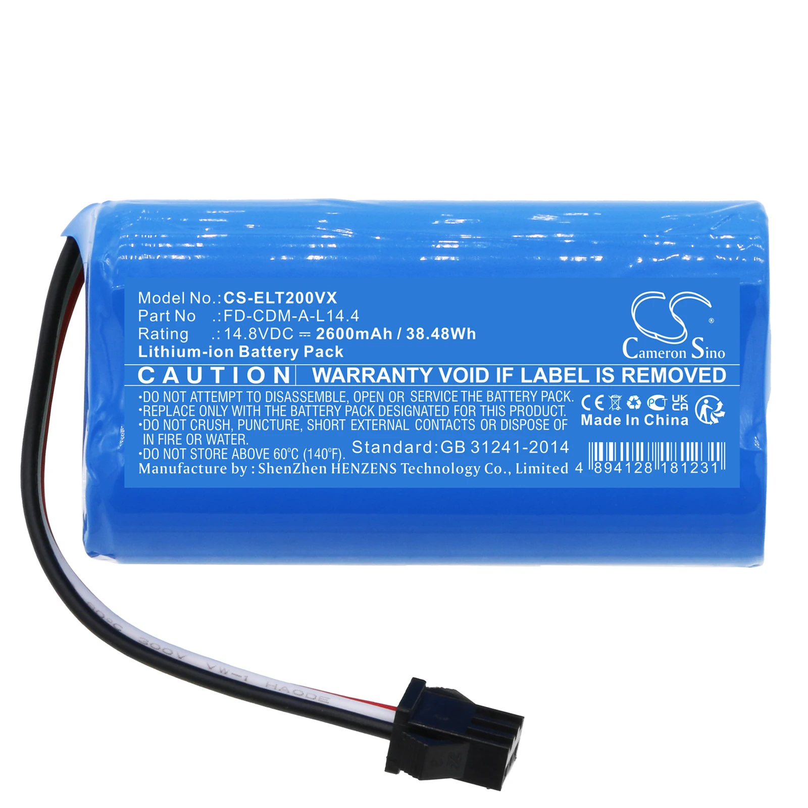 Batería de repuesto CS para Elfbot FD-CDM-A-L14.4PN: 2600 mAh/38,48 Wh
