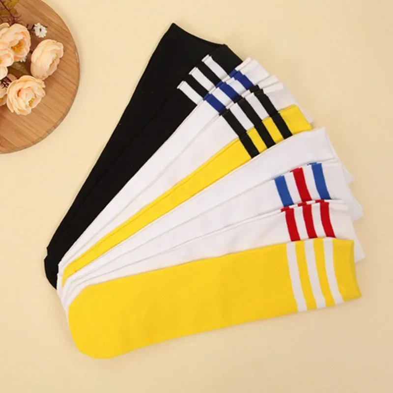 Stripes Cotton Knee High Socks Football Soccer Sports White Knee-highs Mid-Calf Sock Students Kids Baby Girls Boys 1 To 10 Years