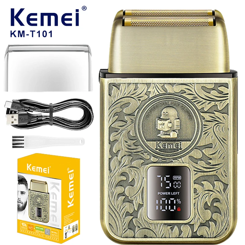 KEMEI 전문 남성용 디지털 미니 전기 면도기, USB 충전, 오래 지속되는 LCD 디스플레이, 헤어 클리퍼 KM-T101 