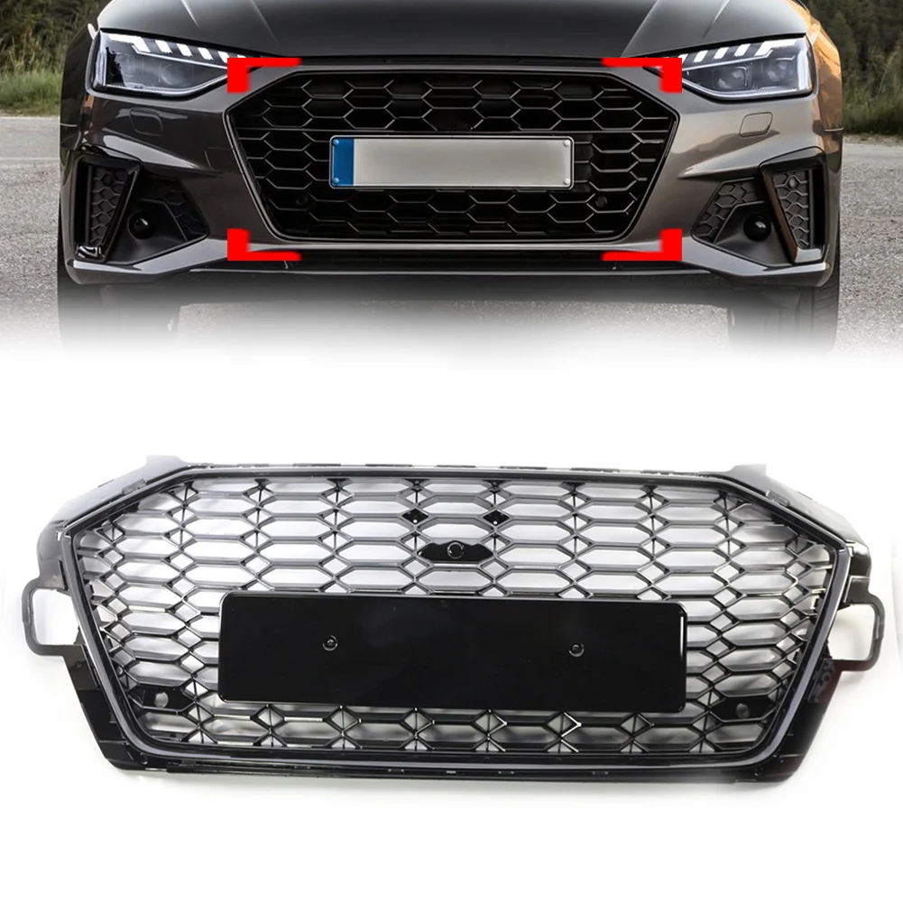 Glossy Black Car Honeycomb Front Grille Bumper Mesh Girll For AUDI A4 B9.5 S4 2020 2021 2022