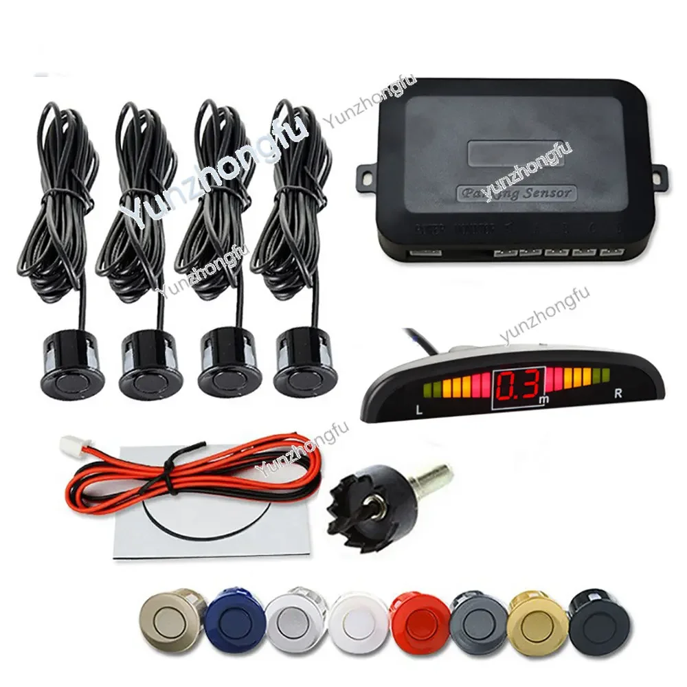 Car LED Parking Sensor Kit 4 Sensors 22mm Reverse Radar Sound Alert Indicator System