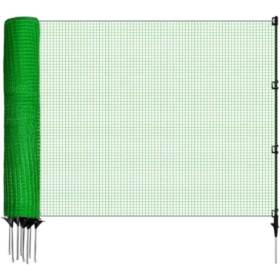

Временное ограждение 3' x 50' для собак, портативный забор с 10 втыкаемыми столбами, кольями для крепления к земле и ветровыми тросами, пластиковая сетка, защита от снега