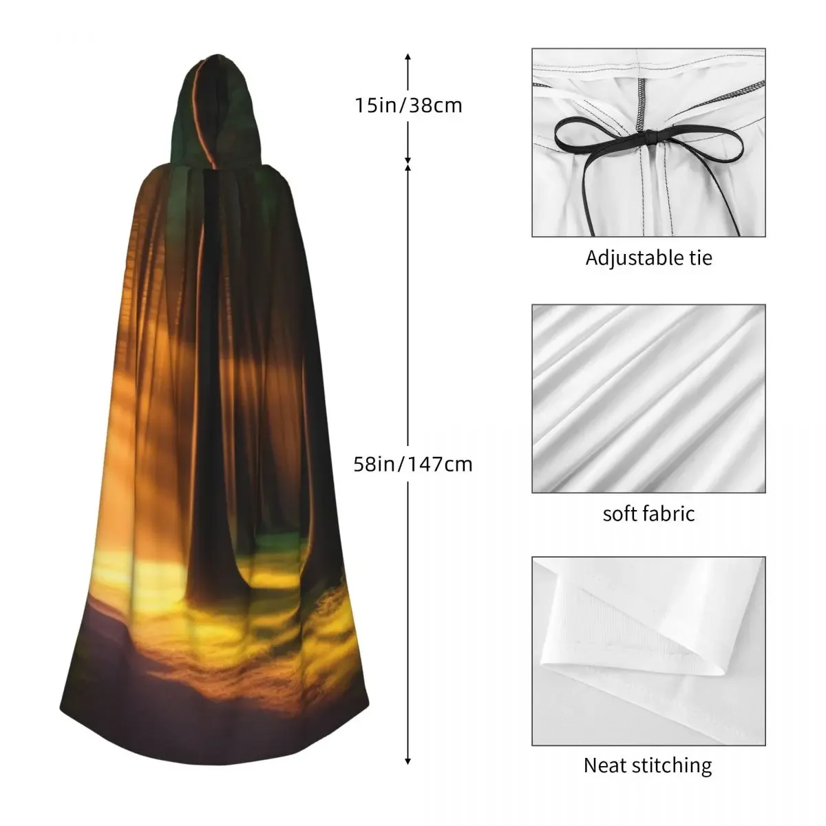 Forest With Sun Shining Adult Cloak Cape Hooded Medieval Costume Witch Wicca Elf Purim Carnival Party image 5
