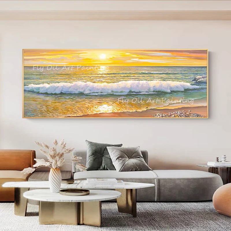 

Ocean with sunset Oil Painting Handmade Modern 100% Hand Painted Thick Texture Artwork Picture For Home Decoration Gift