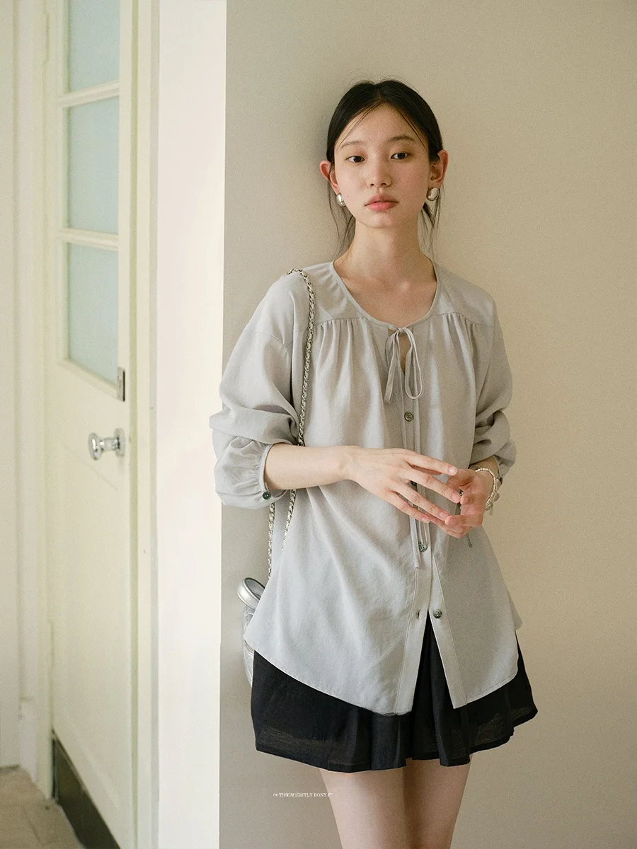 

Женская свободная рубашка Lalaglow French Sle с защитой от солнца, повседневный универсальный топ для похудения, дышащий топ с длинными рукавами, однотонный