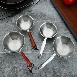 304 Stainless Steel Mini Milk Pot Skillet Wooden Handle Steel Handle Oil Pouring Pan with Scale Butter Melting Pan Kitchen Tool