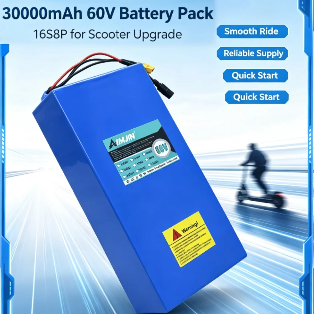 60V 30Ah Battery 16S8P 3000W 67.2V Lithium Battery with Built-in BMS High-Power For motorcycle scooter battery