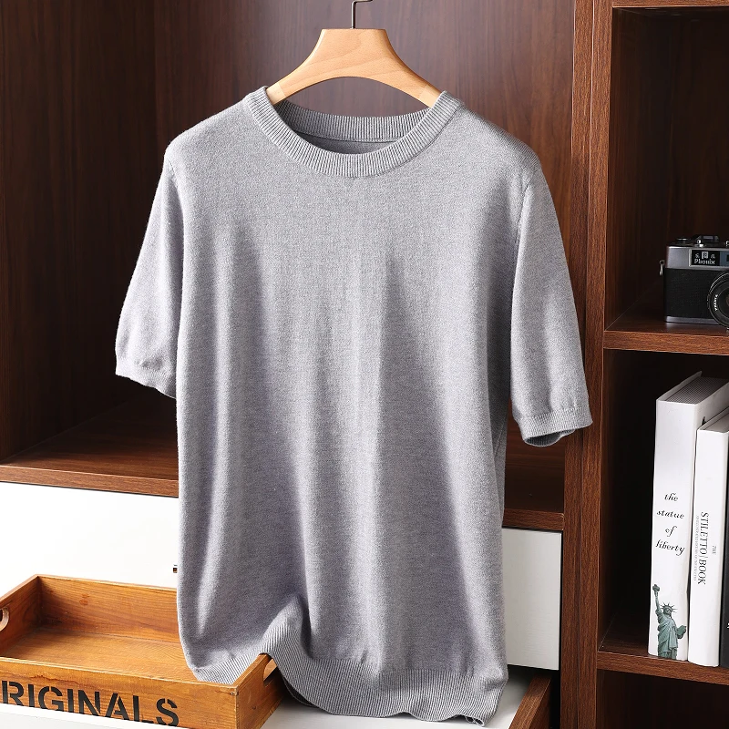 Men\'s Cashmere short sleeves Sweaters 2022 Solid Color O-Neck Casual Knitted Pullovers  Men short sleeves Jumper