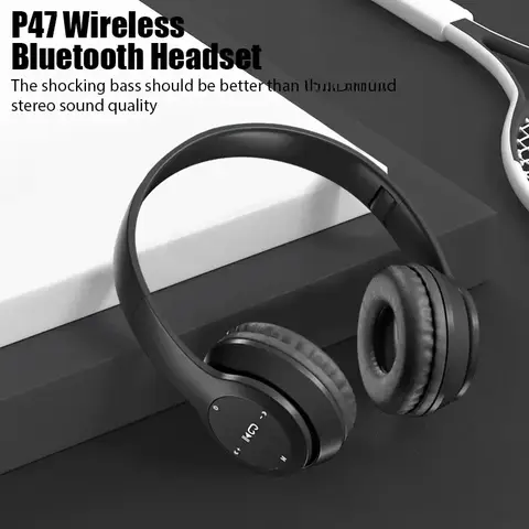 P47 무선 블루투스 헤드폰(마이크 포함) 소음 차단 헤드셋 스테레오 사운드 이어폰 스포츠 게임용 헤드폰 PC 지원