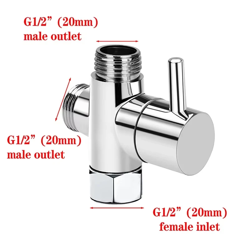 G1/2 Inch Diverter Valve Three-Way T-Type Adapter for Shower Brass Faucet Connector Bathroom Faucet Water Diverter
