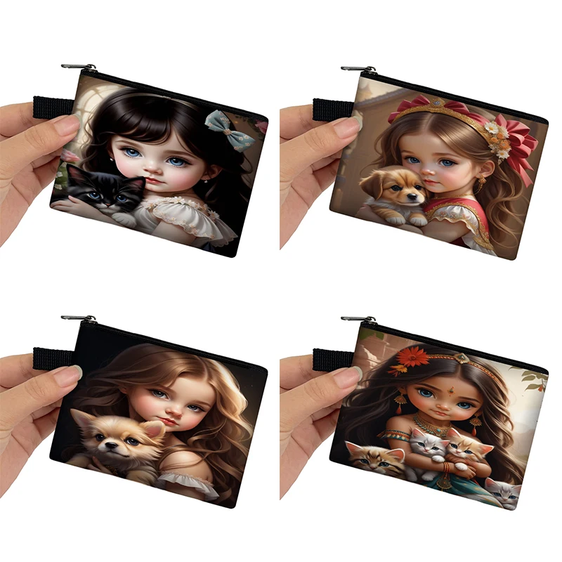 Kawaii Cartoon Princess Girls Coin Purse Puppy Dog Kitten Cat Wallets Women Money Bag Boys Girls Earphones Card Keys Holder Bags