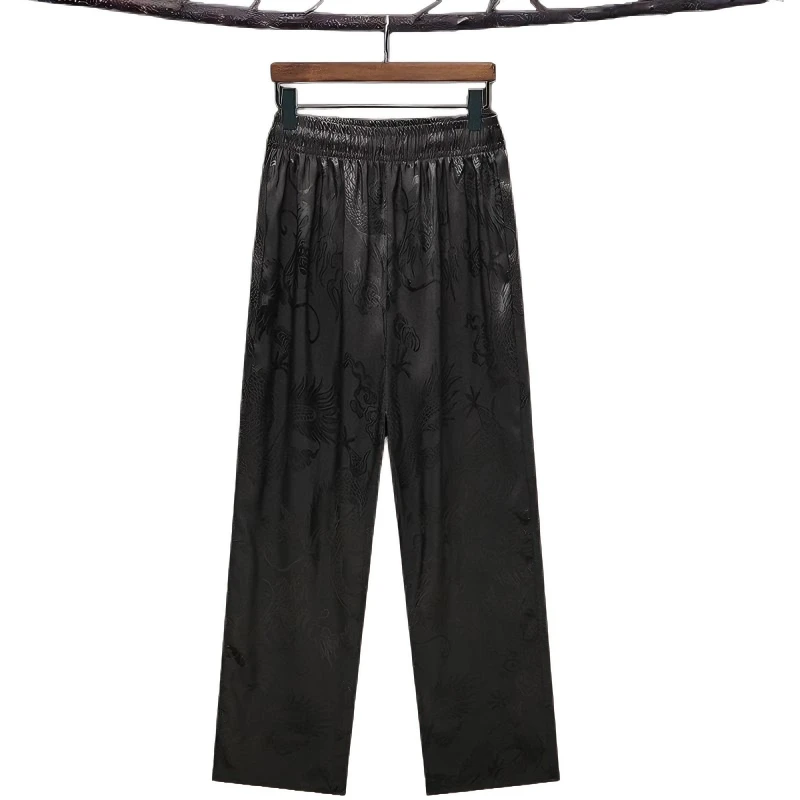 Tang Suit Hanfu Taichi Glossy Satin Chinese Men's Pants Trousers Outdoor Pockets Fitness Male Plus Size Casual Sports Bottoms