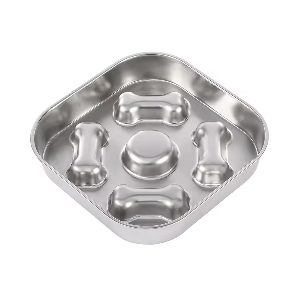 Stainless Steel Slow Feeder Bowl For Dogs, Anti-Choking Design, Pet Feeding Dish With Creative Bone Pattern