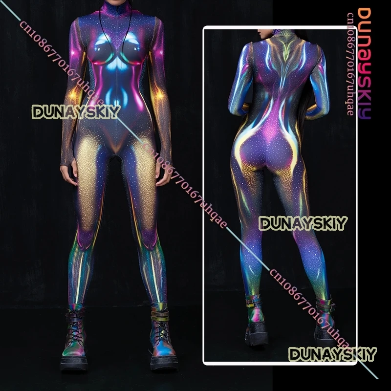 Fluorescence Tight Fitting Clothing Cyberpunk Robot Cosplay Costume 3D Printed Sexy Jumpsuit 2025 Anime Halloween Party Uniform