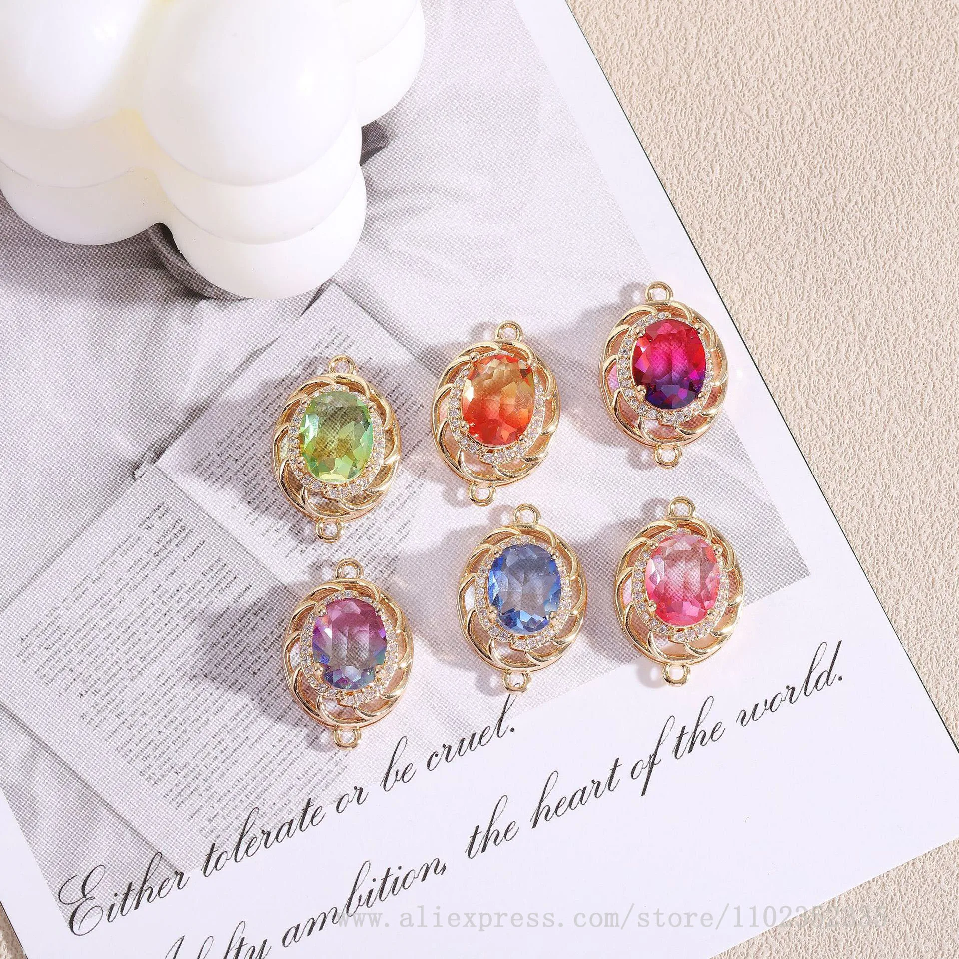 10pcs/ Bag  Colorful zircon oval double button pendant DIY earrings bracelet accessories for jewelry production