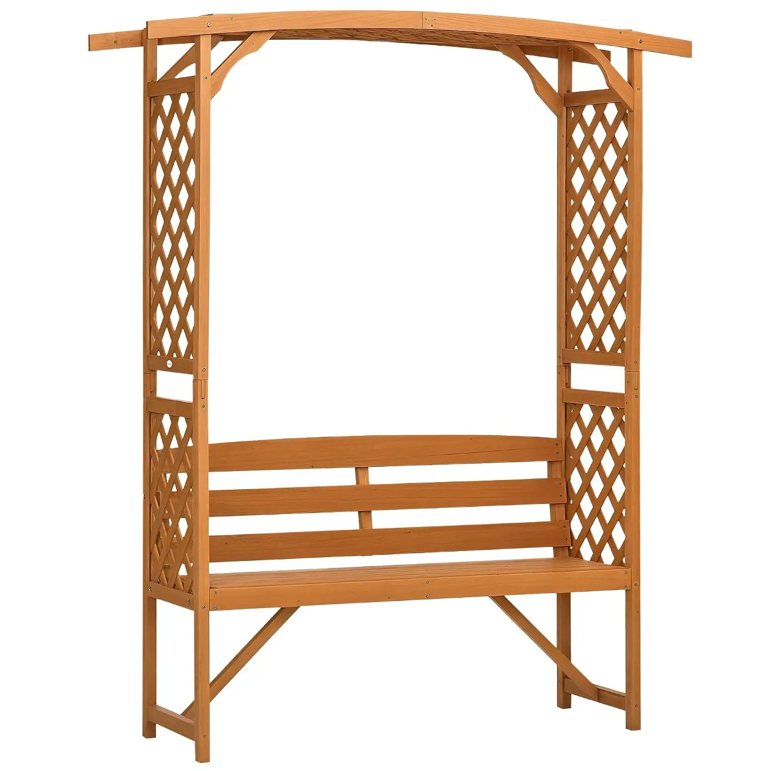 Patio Garden Bench Arbor Arch with Pergola 2 Trellises Seat Brown, Customized
