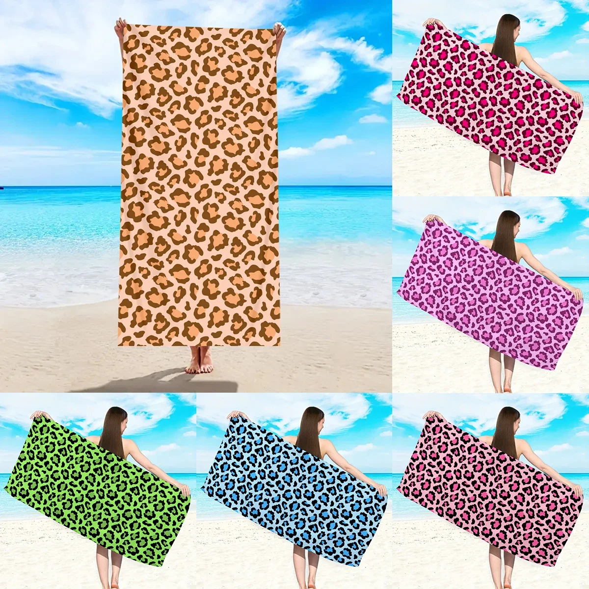 1pc Fashionable leopard print large beach towel, multifunctional beach towel for sports swimming, yoga, camping
