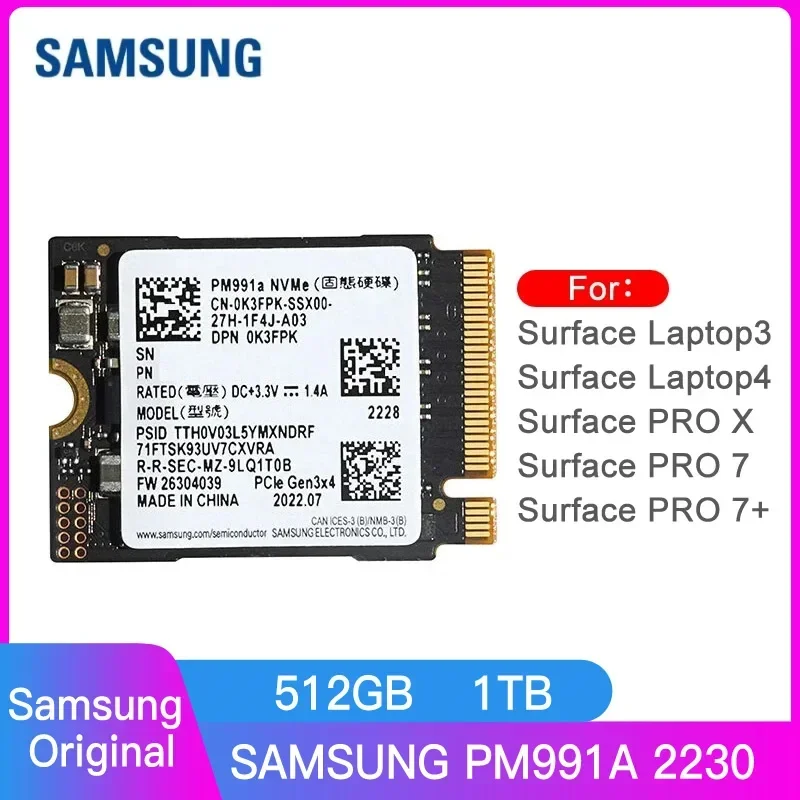 Samsung PM991A/PM991 128GB 256G Internal SSD PCIe 3.0x4 NVMe M.2 2230/2242 For Microsoft Surface Pro 7+ Steam Deck & WD SN740