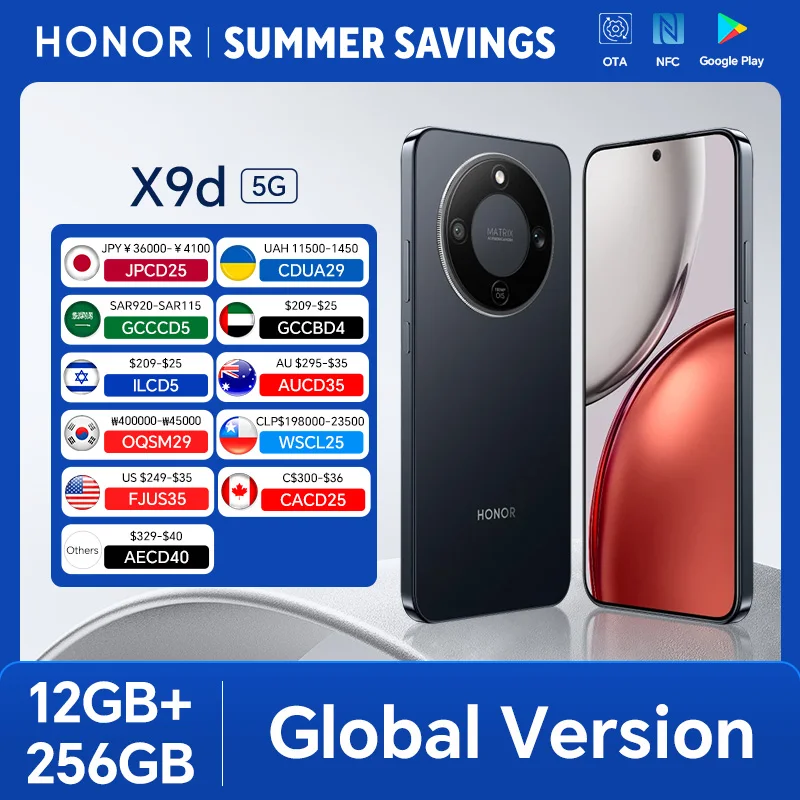 HONOR X9d 12GB+256GB Global Version 5G Smartphone 6.79'' 120Hz AMOLED Screen 108MP AI Main Camera 8300 mAh 66W Supercharging