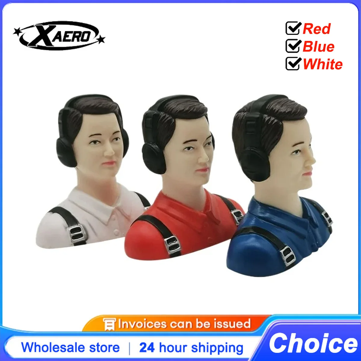 XAERO 1/6 Scale Pilot Figure Model, White Red Blue Civil Pilot Toy for RC Airplane Helicopter, Hobby DIY Accessories
