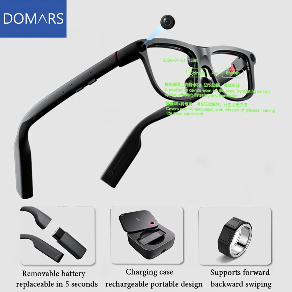 

Умные очки Domars AR с дисплеем, невидимым телесуфлером и AI-переводом в реальном времени, голосовым управлением и камерой для голосового общения