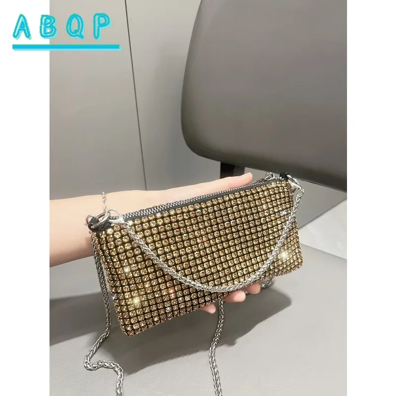 Shoulder Bag Women's Shiny Rhinestone Chain Mobile Phone Bags Crossbody Handmade Clutch Dinner Bag Purse
