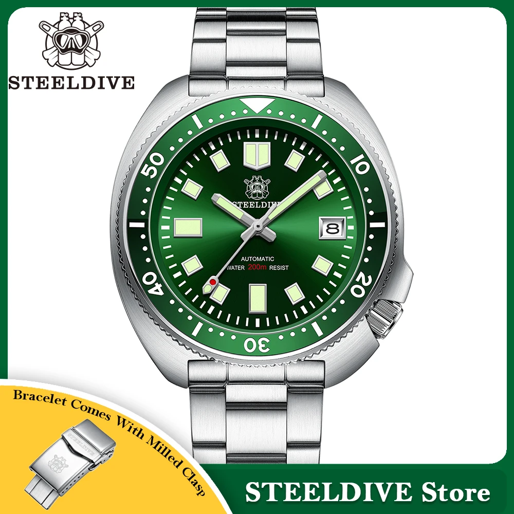 SD1970 Steeldive العلامة التجارية 44 مللي متر AR طلاء الياقوت الزجاج 200 متر مقاوم للماء السلاحف الرجال NH35 التلقائي الغوص ساعة مع الحافة السيراميك