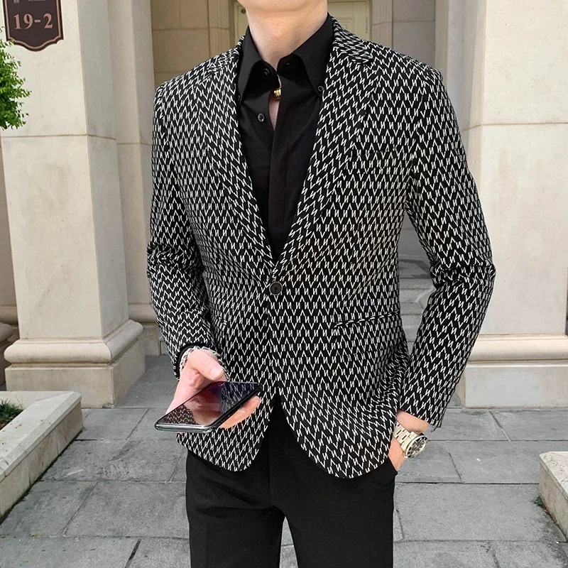 

2024-Boutique Men's Fashion Business Patchwork Casual Gentleman Korean Version of The British Style Wedding Elegant Host Blazer