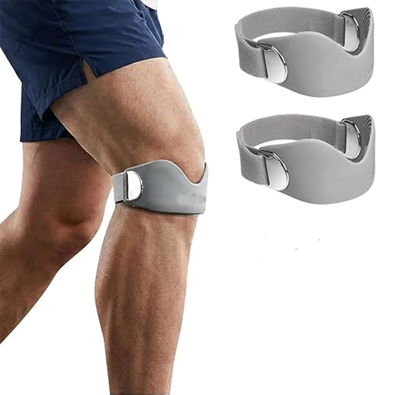 Bi-Directional Adjustable Silicone Patellar Tendon Sports Support Strap, 2-Pack, Adjustable Patella Knee Strap for Pain Relief, Non-Slip Patella Strap for Men and Women, for Jumpers' Knees, Running, and Squats, Gray
