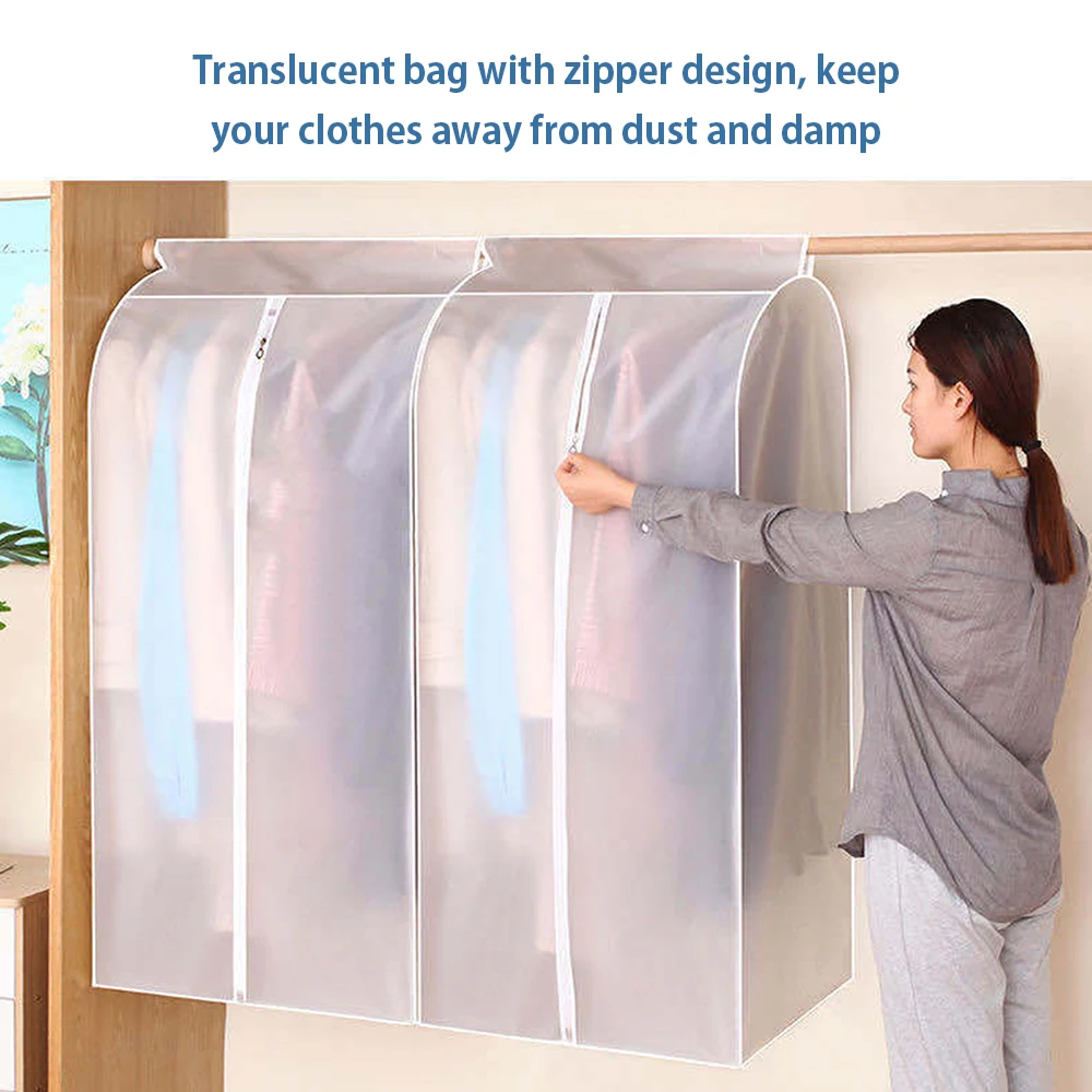 Garment Clothes Cover Protector Hanging Garment Storage Bag Translucent Dustproof Waterproof for Wardrobe with Full Zipper