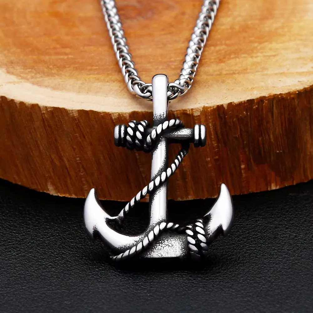 Retro Sailing Ship Anchor Pendant Necklace For Men Sailor Style Punk Hip Hop And Rock Stainless Steel Trend Fashion Jewelry