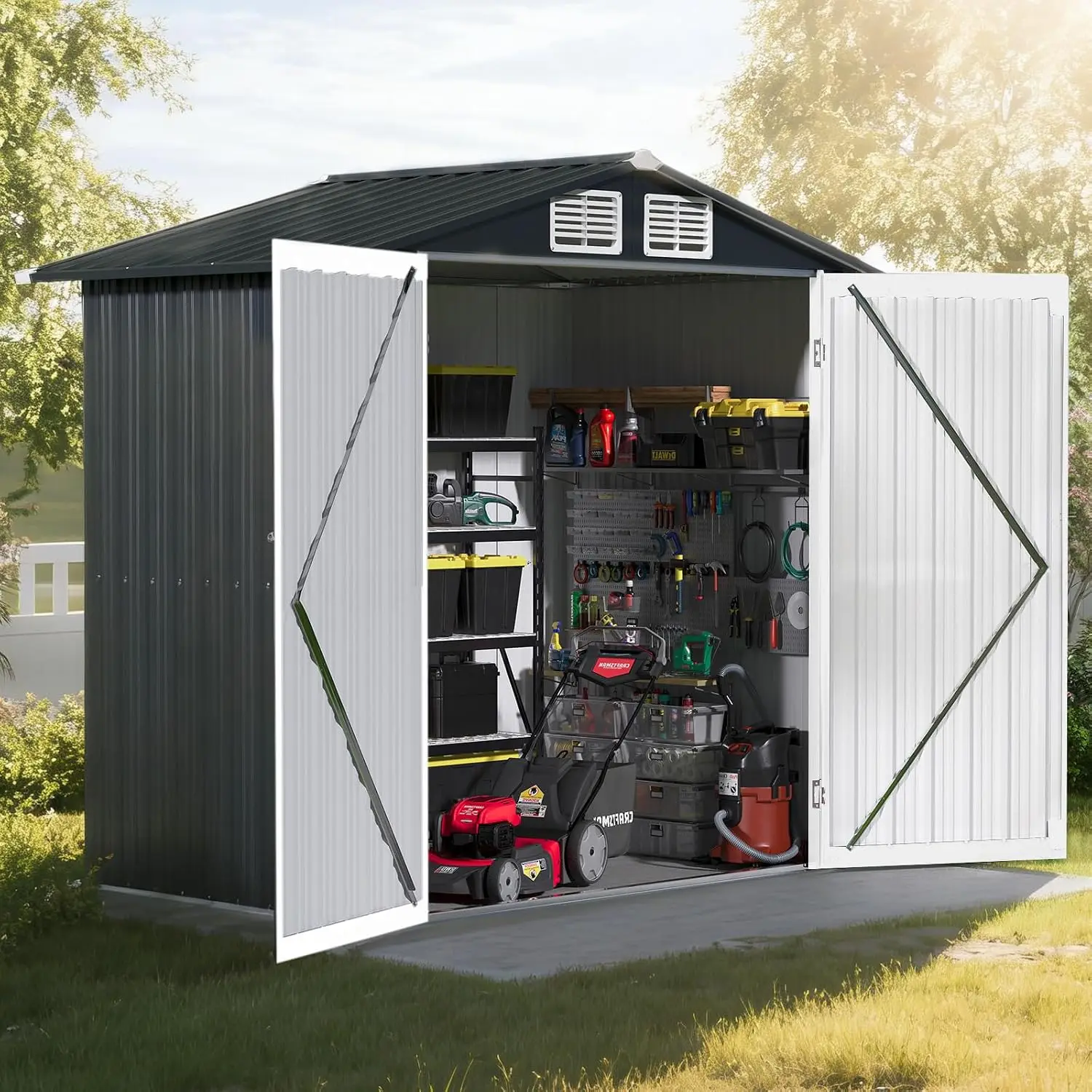 6x4 FT Outdoor Storage Shed Weatherproof Lockable Double Doors Sloped Roof Ventilation for Backyard Patio Pool, Customized