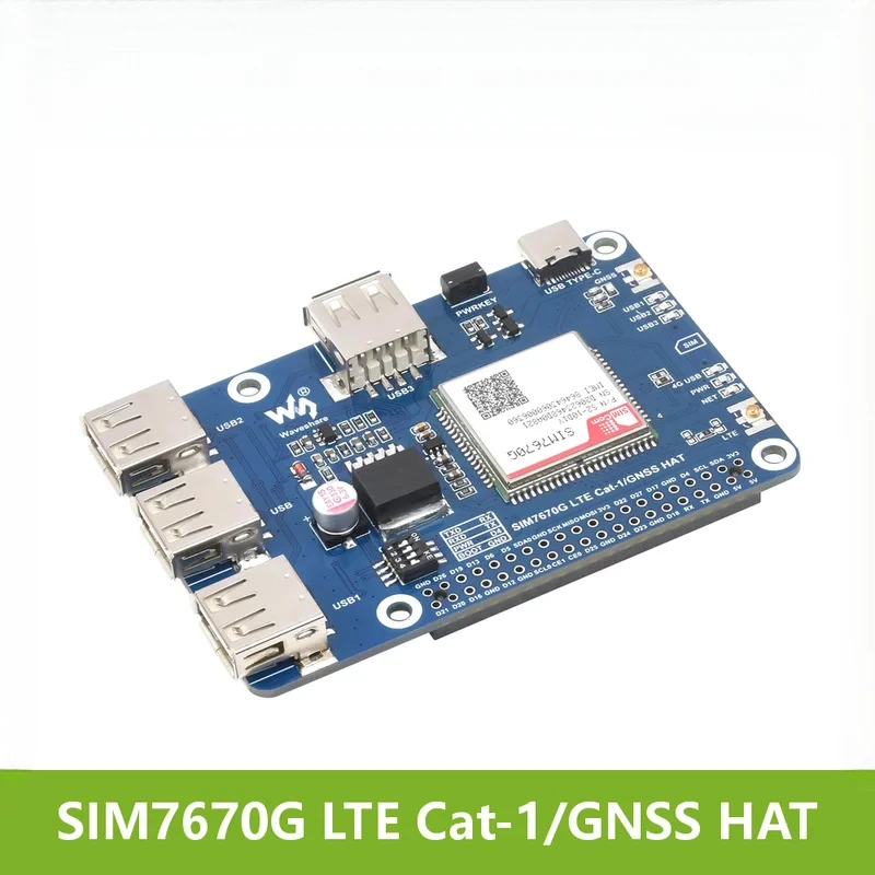 -1/GNSS HAT Raspberry Pi, Based On SIM7670G Module, Multi-Band LTE 4G-1 Support, GNSS, 3x USB 2.0