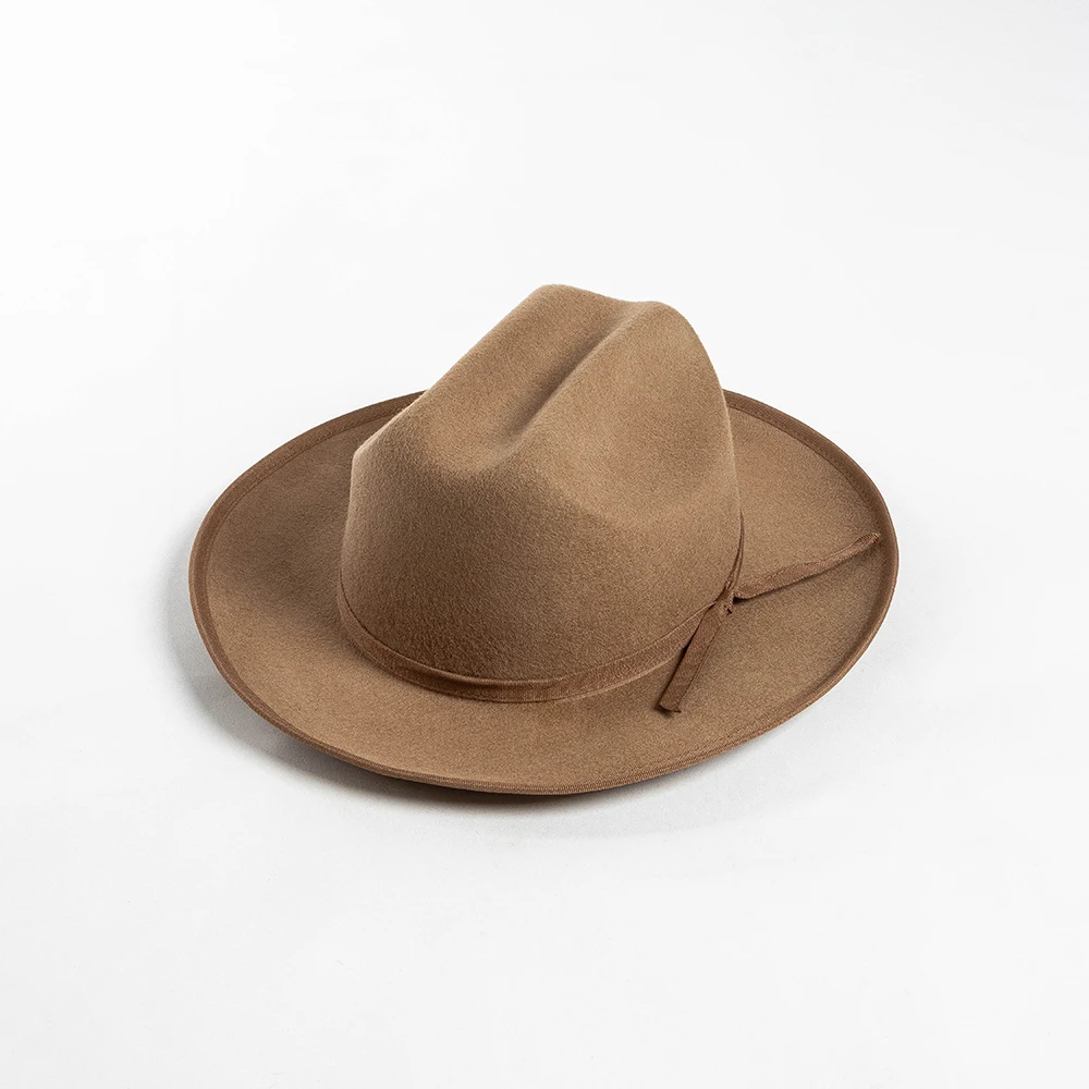 Sombrero Fedora de fieltro de lana 100% ala corta con lazo de cinta