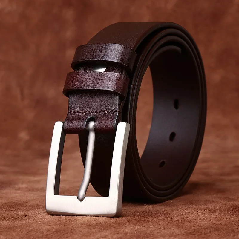 3.8CM Cowhide Leather Belt Men's Business Belt Men's Hypoallergenic Pure Titanium Buckle Jeans Jeans Pants Belt